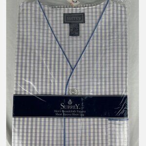 Vintage NEW Surrey Blue White Plaid Pajama Set PJs Mens L Short Sleeve Leg 2 PC
